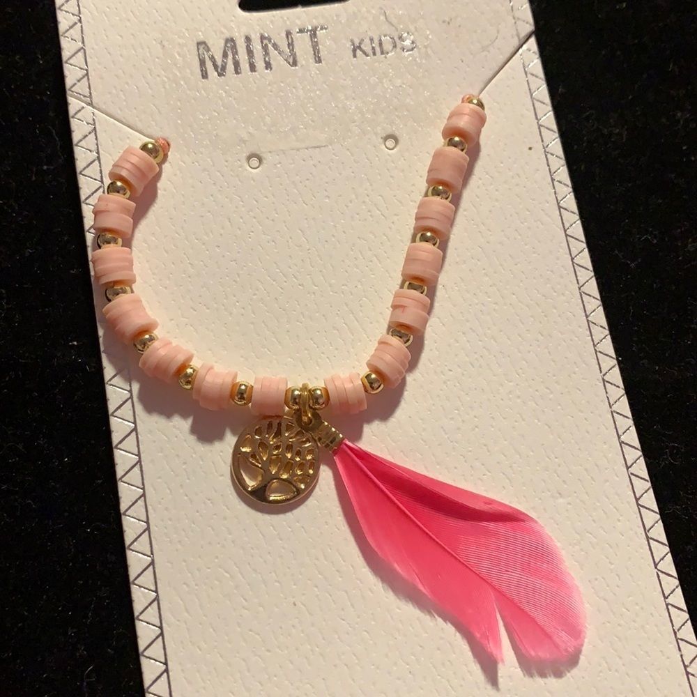 Pink gold tree of life & feather slide necklace